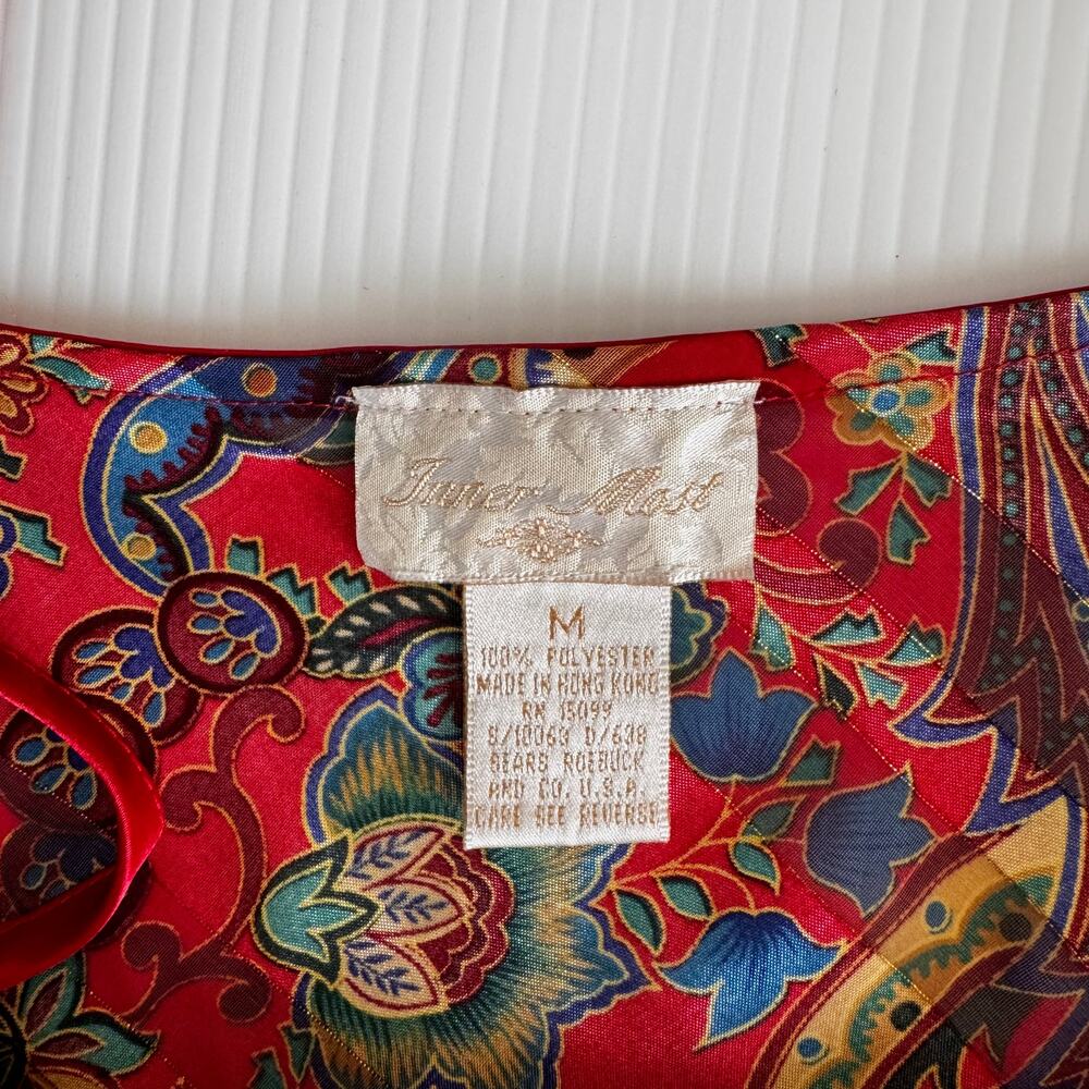 Vtg 90s Satin Paisley Cami Top Red Lingerie Coquette Boho Medium Festival Retro - Picture 7 of 16